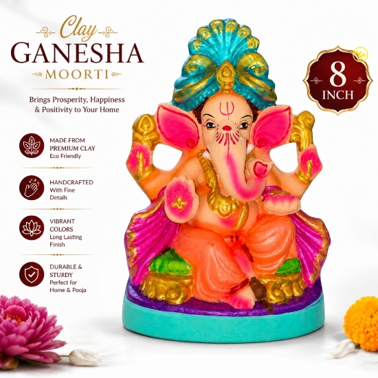 Bild von Traditional Ganesha Clay Murti (8 Inch)